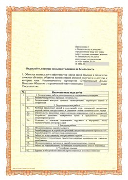 Приложение к свидетельству о допуске к определенному виду или видам работ Новодвинск СРО в строительстве